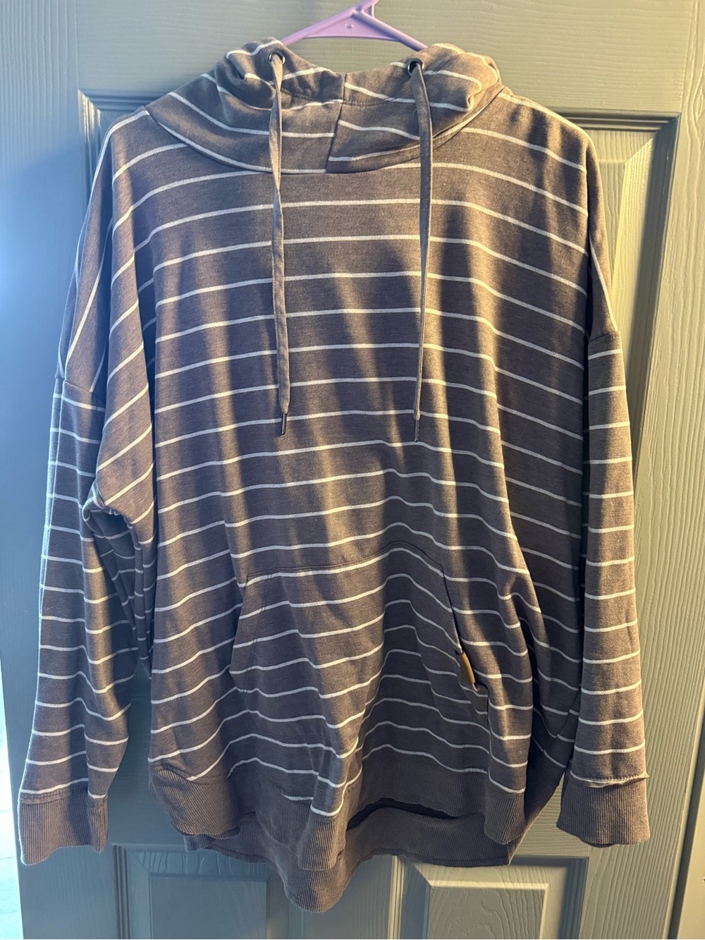 Maurices Brown and White Striped Hooded Pullover
